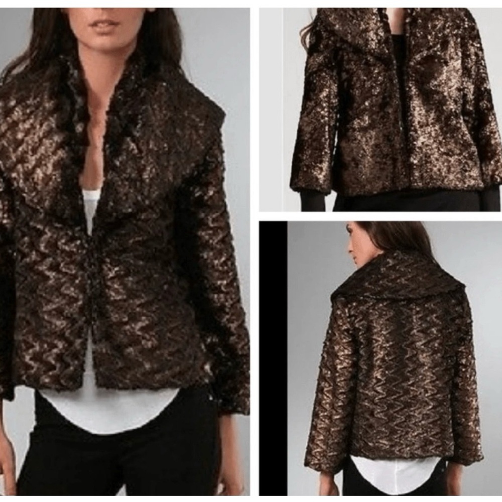 ALICE + OLIVIA Stacey Bendet Brown Copper Faux Fur Coat Jacket size S